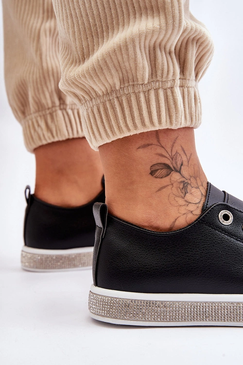 Niskie Trampki Damskie Z Dżetami Czarno-Białe Demira