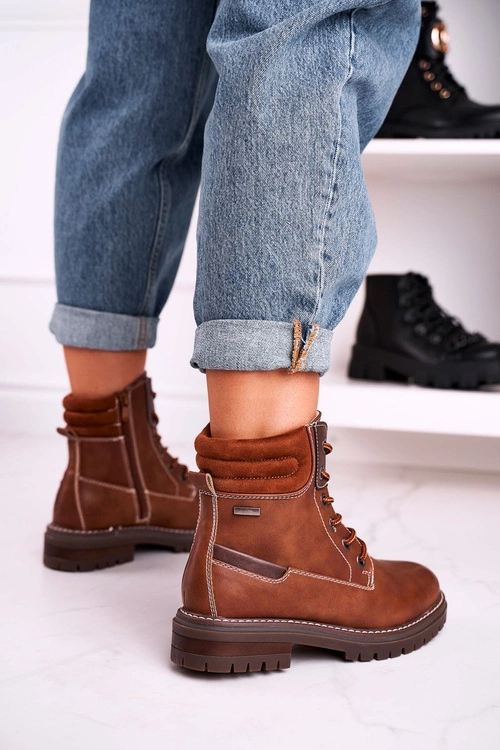 Damskie Ocieplane Workery Trapery Brązowe Timber