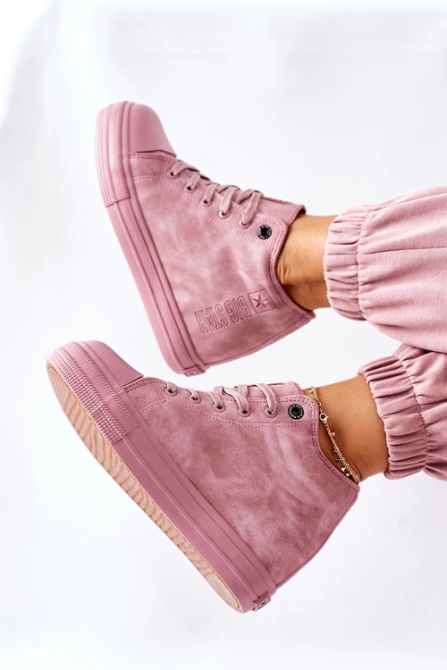 Skórzane Trampki Na Koturnie Big Star II274092 Różowe