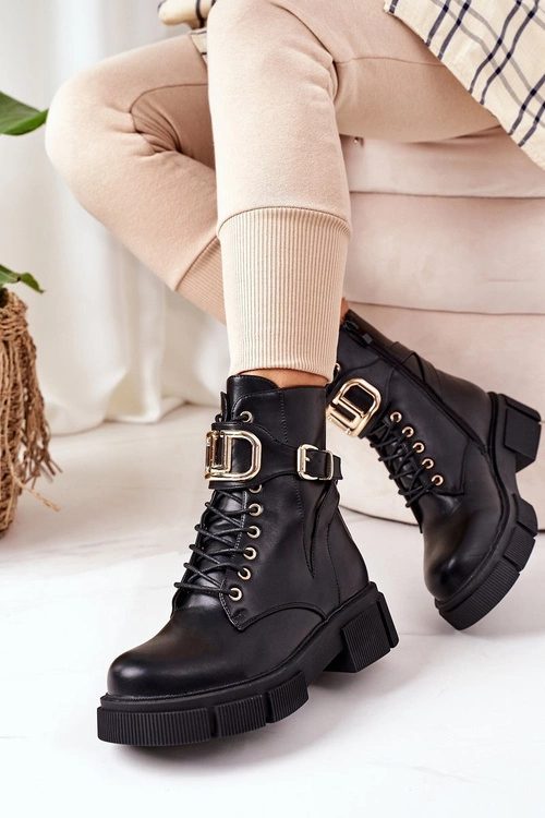 Ocieplane Workery Ze Złotą Klamrą Czarne Maybelle