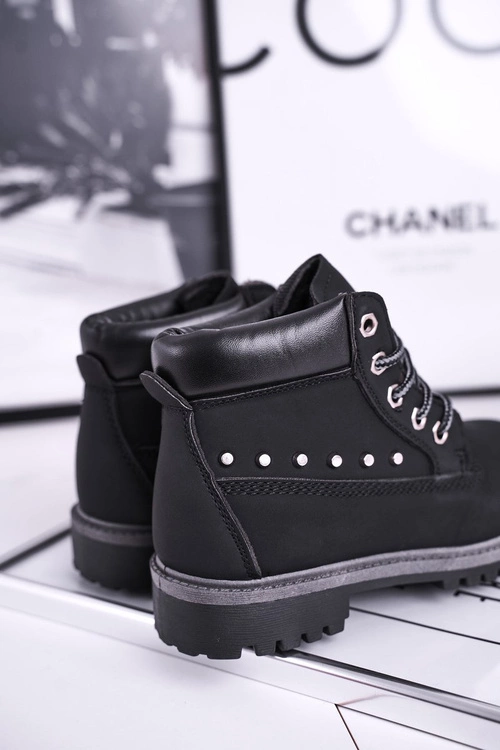 Dziecięce Ocieplane Botki z Ćwiekami Czarne Gonzo