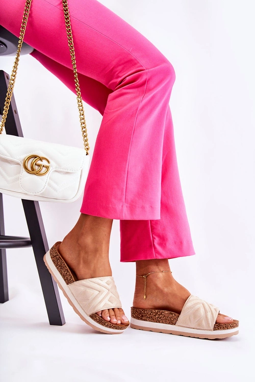 Damskie Zamszowe Klapki Na Masywnej Platformie Beżowe Heritta