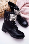 Botki Damskie Płaski Obcas Militarne Czarne Bemmer
