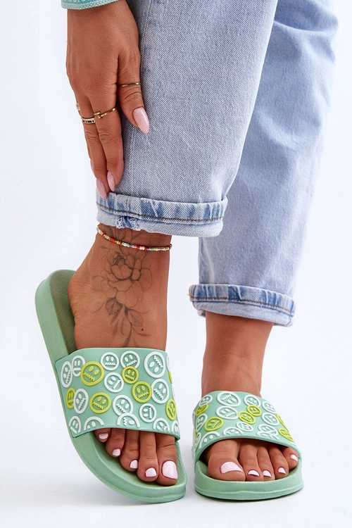 Damskie Klapki Z Emotikonami Zielone Cosette