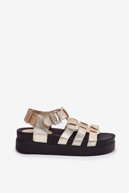 Sandały Damskie Na Platformie Z Klamrami Złote Atarafas