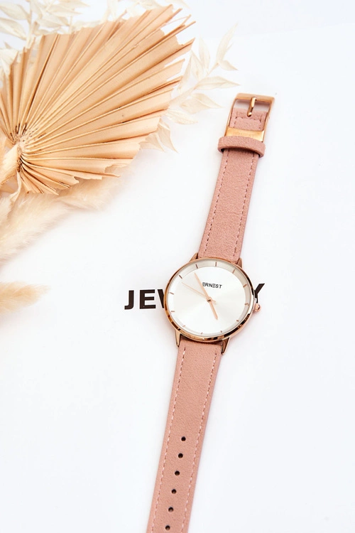 Skórzany Analogowy Zegarek Ernest 94193 Różowy