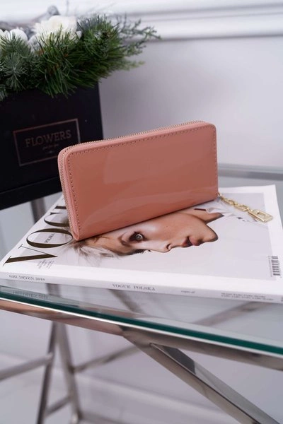 Portfel Damski Duży Różowy Złoty Ozdobny Suwak