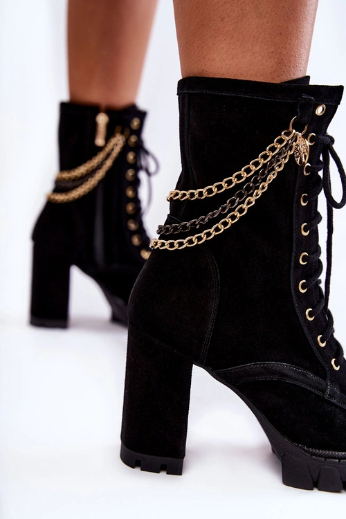 Zamszowe Botki Sznurowane Lewski Shoes 3244/G Czarne