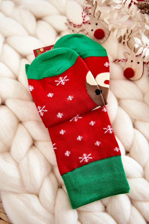 Męskie Świąteczne Skarpetki Renifer Czerwono-Zielone
