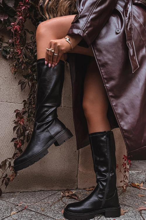 Kozaki Damskie Z Eko Skóry Czarne Oceana