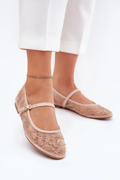 Siateczkowe Baleriny Z Haftem I Zdobieniem Beżowe Tillilora