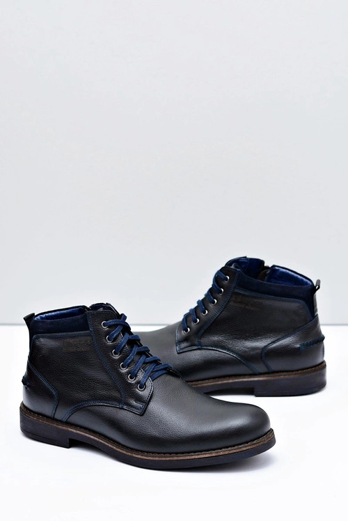 Botki Męskie Skórzane Ciepłe Czarne Buty Piere