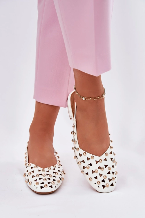 Zdobione Baleriny Na Płaskim Obcasie Białe Nilarisela