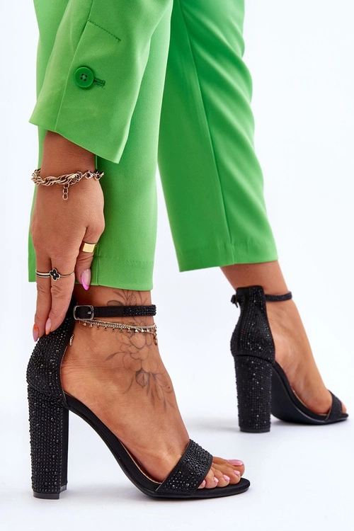 Damskie Sandały Na Obcasie Z Cyrkoniami Czarne Idealistic