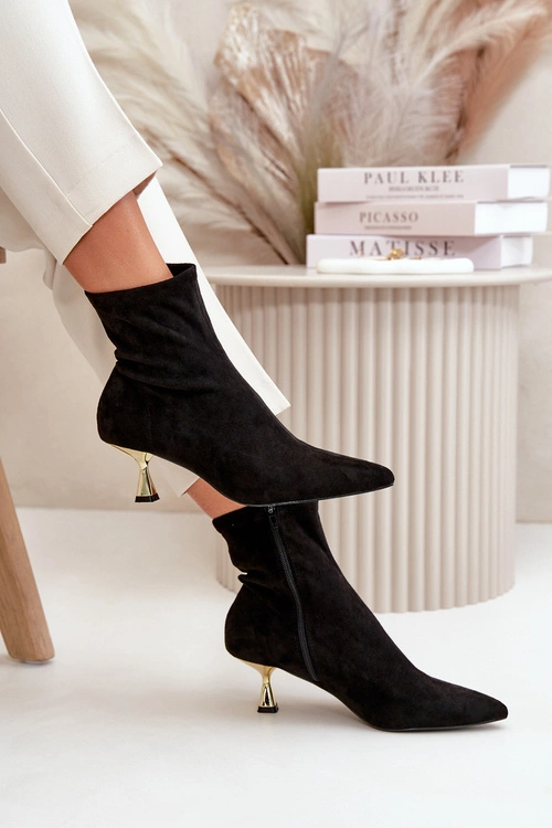 Botki Damskie Na Szpilce Eko Zamszowe Z Noskami W Szpic Czarne Irithare