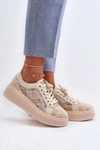 Koronkowe Sneakersy Damskie Na Platformie S.Barski HY51-059 Beżowe