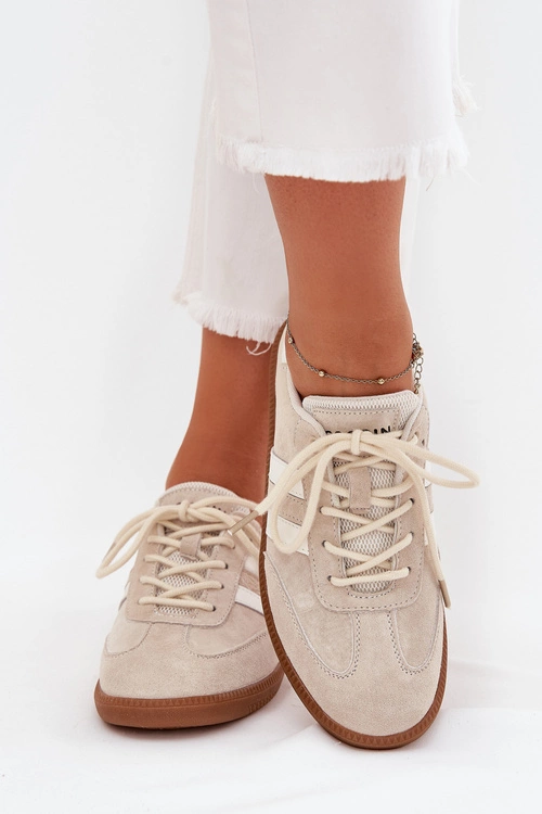 Niskie Skórzane Sneakersy Damskie Beżowe Ismina