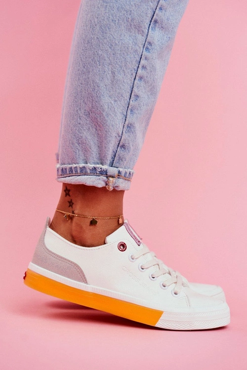 Trampki Damskie Cross Jeans Biało Pomarańczowe FF2R4043C