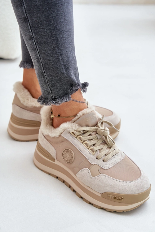 Sneakersy Damskie Ocieplane Na Platformie Big Star OO274A214 Beżowe