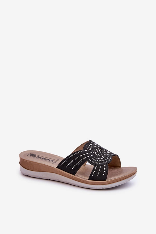 Wygodne Klapki Damskie Z Cyrkoniami Inblu BV000037 Czarne