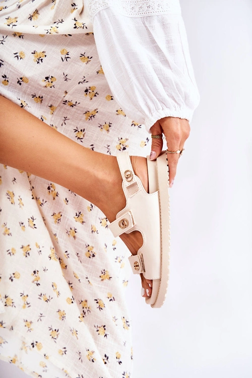 Damskie Skórzane Sandały Z Ozdobą Beżowe Halis