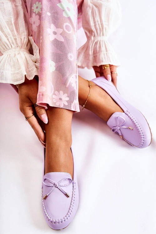 Damskie Skórzane Mokasyny Z Kokardą Fioletowe Aurila