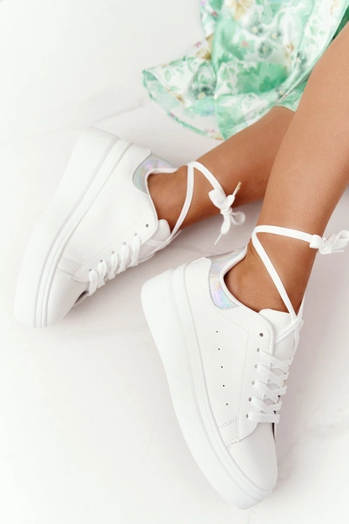 Sportowe Buty Sneakersy Na Platformie Biało-Srebrne Shine Bright