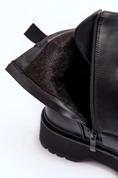 Skórzane Botki Workery Czarne Teflorna