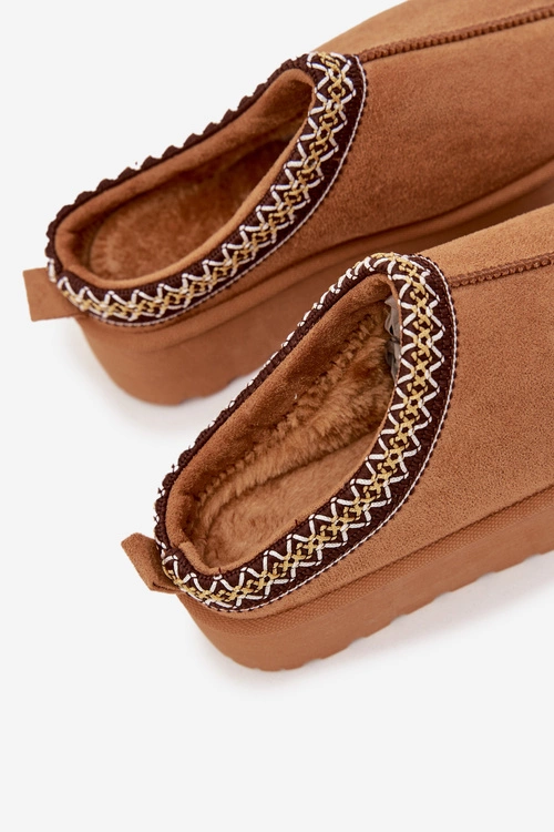 Śniegowce Dziecięce Młodzieżowe Z Haftem Na Platformie Camel Jolisse