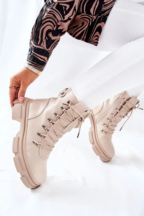 Damskie Ocieplane Botki Trapery Beżowe Perfect