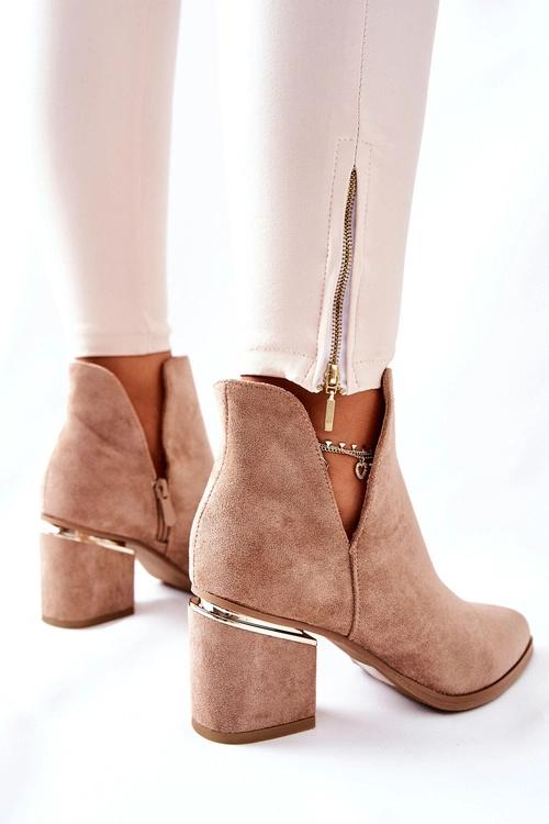 Damskie Zamszowe Botki Z Wycięciami Khaki Noel