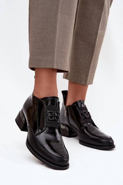 Lakierowane Skórzane Półbuty Damskie Na Niskim Obcasie Z Ozdobnym Detalem Vinceza 91161 Czarne