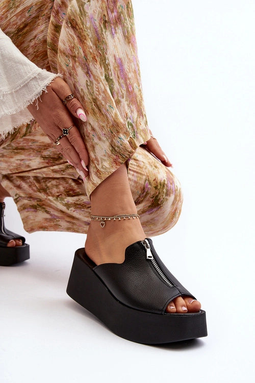 Zazoo 2916 Damskie Klapki Na Masywnej Platformie Z Suwakiem Czarne