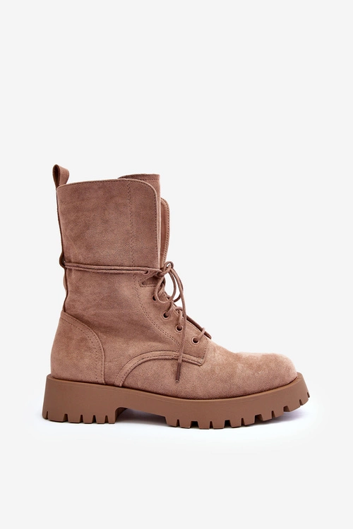 Zamszowe Workery Botki Na Płaskim Obcasie Beżowe Jence