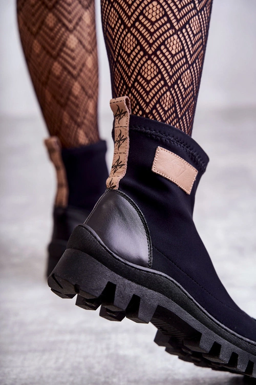 Damskie Materiałowe Botki Nicole 2703 Czarne