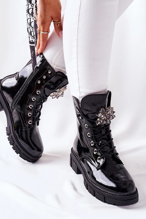 Botki Damskie Trapery Czarne Kryształy Tweten