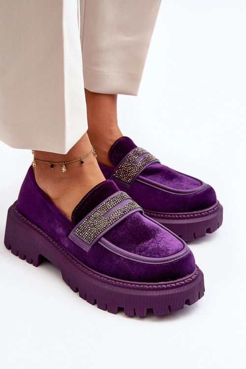 Damskie Welurowe Mokasyny Z Ozdobą Fioletowe Wendreda