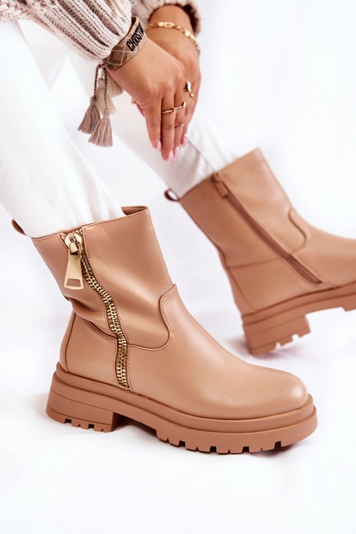 Damskie Ocieplane Botki Z Suwakami Nude Jette