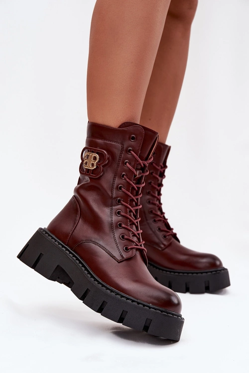 Ocieplane Botki Wokrery Damskie Z Ozdobą Bordowe Melisse