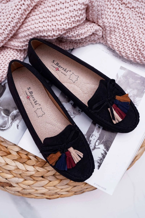 Mokasyny Damskie Zamszowe Czarne S.Barski A199 Mohabe