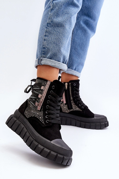 Wysokie Trampki Damskie Na Masywnej Platformie Czarne Wonise