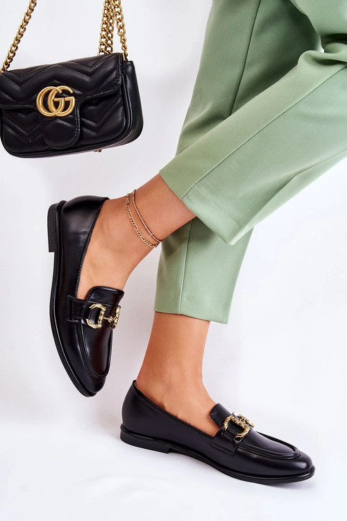 Damskie Skórzane Mokasyny Czarne Coriso