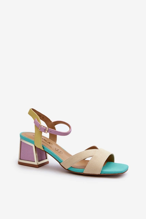 Pastelowe Sandały Damskie Na Obcasie D&A CR482 Beżowe