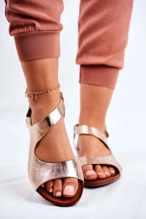 Damskie Sandały Laura Messi 1116 Skórzane Złote Vollare