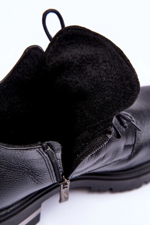 Zazoo 60309 Damskie Skórzane Botki Na Płaskim Obcasie Czarne