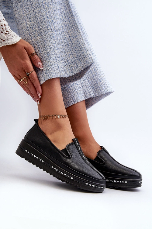 Skórzane Półbuty Damskie Na Platformie S.Barski LR260 Czarne