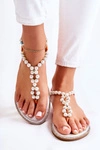 Modne Sandały Japonki Z Perłami Pomarańczowe Isalia