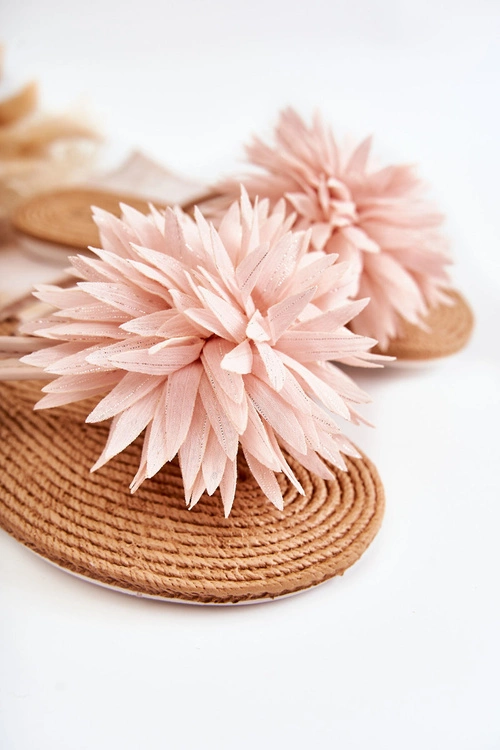 Damskie Klapki Japonki Z Materiałową Ozdobą Jasnoróżowe Eviana