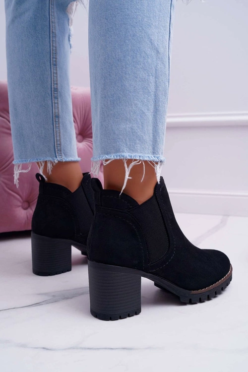 Botki Damskie na Słupku Zamszowe Czarne Shanto