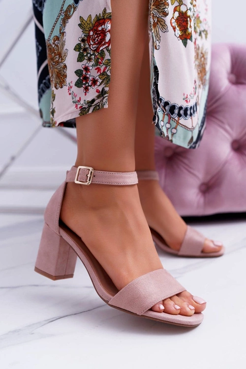 Różowe Damskie Sandały Na Słupku Zamsz NewGenua